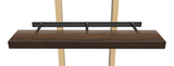 3 Round Free Floating Shelf Brackets attached to two wood boards holding a dark brown wooden shelf.