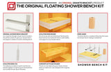 The Original Floating Shower Bench Kit™ with Orange Waterproof Board & Original Shower Bench Bracket®