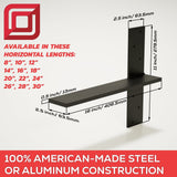 Free Hanging Shelf Bracket in Industrial, Aluminum or American Made Steel